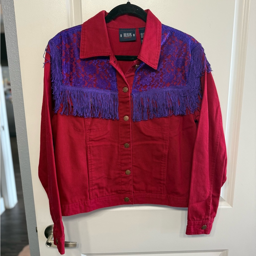 Vintage bill blass Red and Purple Fringe Women's Jacket